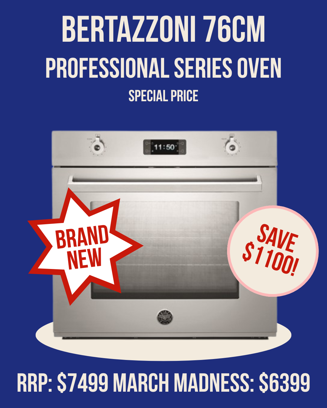 Bertazzoni 76cm Oven 11 Function Pyro Professional Series Stainless Steel *SPECIAL PRICE*