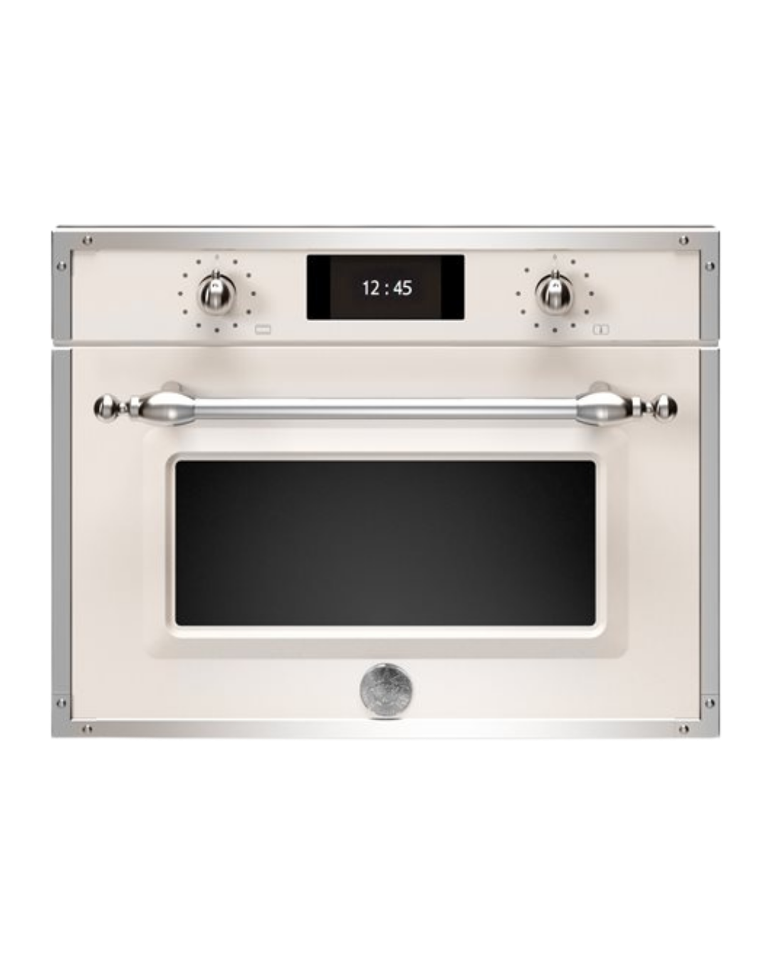 Bertazzoni's 45cm Combi-Microwave Oven is a Heritage styled Avorio / cream with stainless steel trim