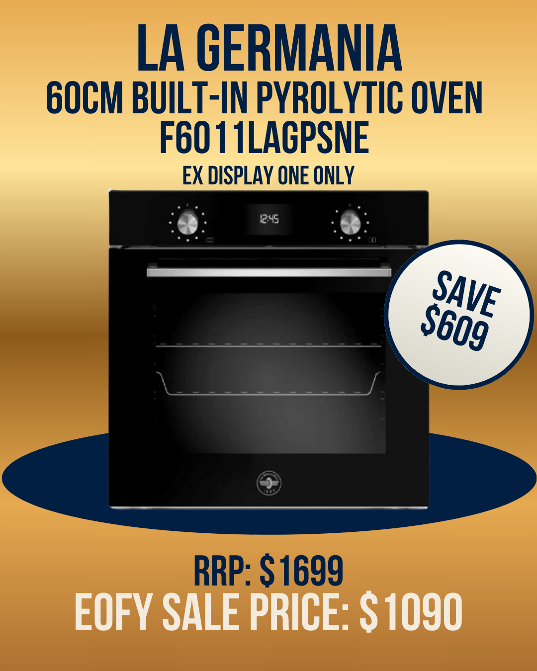 La Germania 60cm Built-in Pyrolytic Oven - F6011LAGPSNE *Ex-Display*