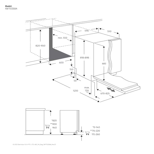 AEG 60cm Fully Integrated Dishwasher - FBF7583SBB technical dimensions for install.
