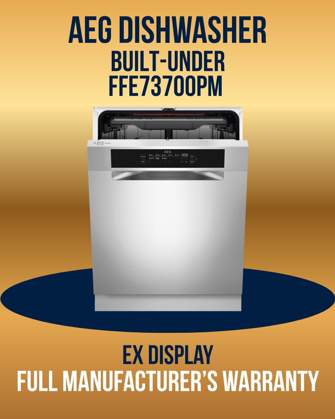 AEG 60cm Built-Under Dishwasher - FFE73700PM Stainless Steel ex display full manufacturer's warranty