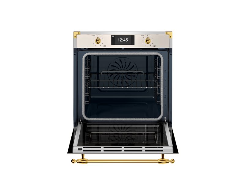 Bertazzoni 60cm Combi-Steam Oven Heritage Series FHER6117CTAG3 Ivory/Gold with open door
