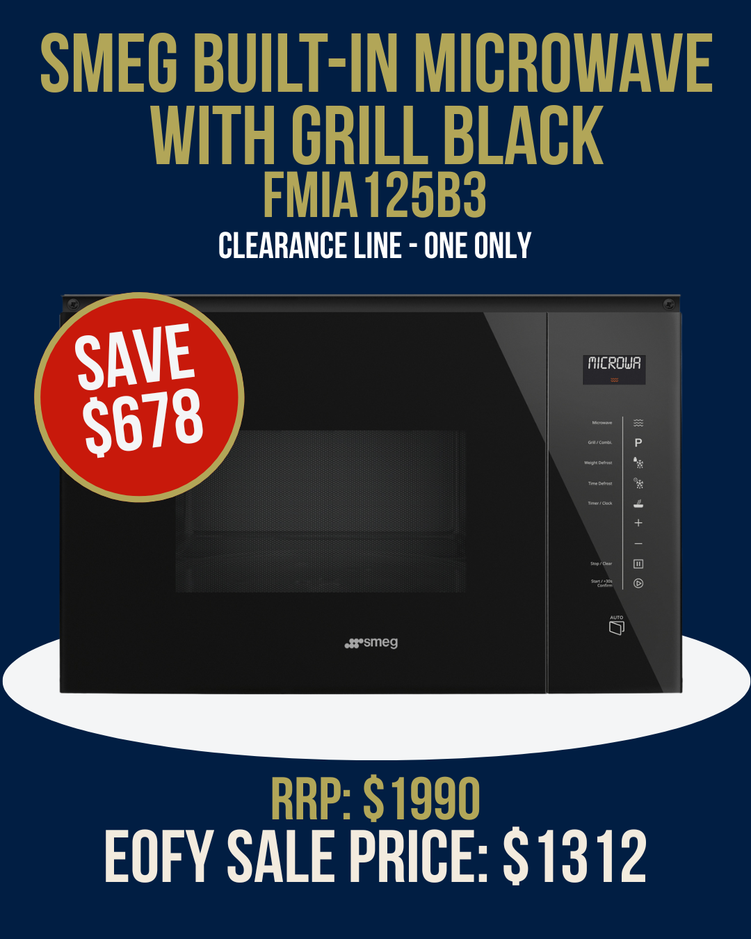 Smeg Built-in Microwave with Grill Black - FMIA125B3 *Clearance Line*