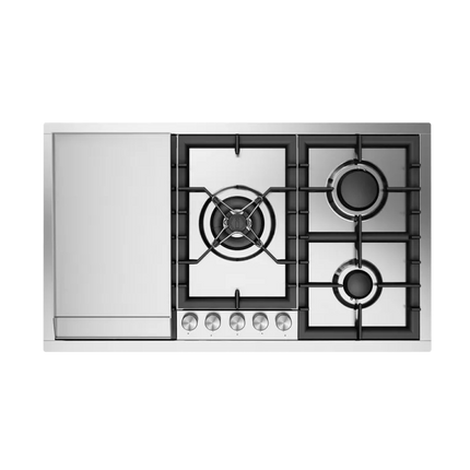 ilve Professional Plus 90 cm stainless steel flush gas hob with 5 burners - Dual and fry top