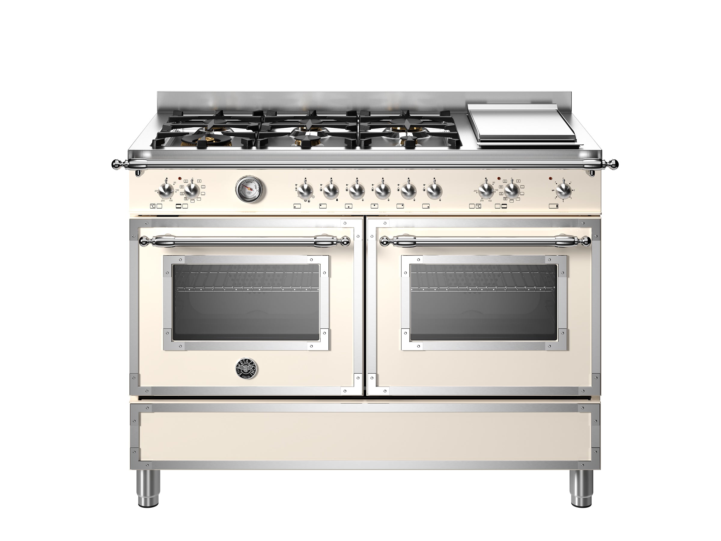 Bertazzoni Heritage 120cm Range Cooker - 6 Burner Gas + Griddle Double Electric Oven HER126G2E