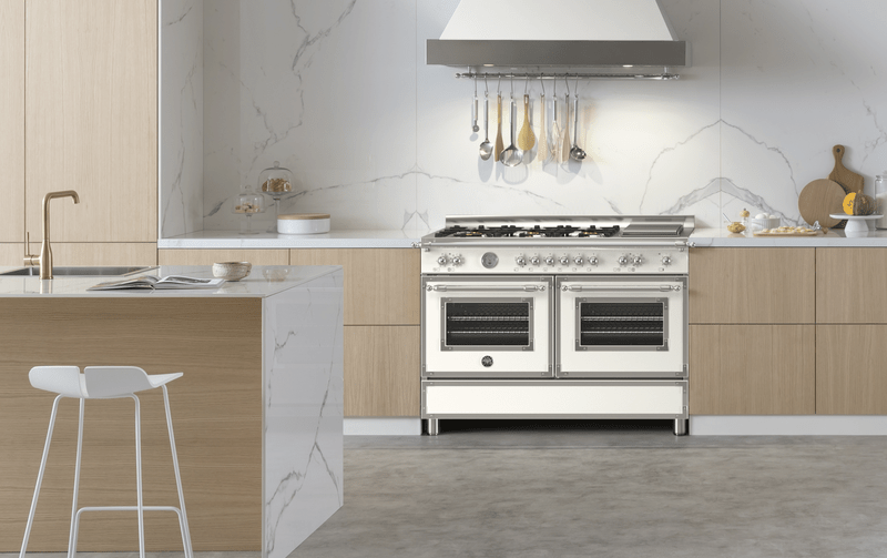 Bertazzoni Heritage 120cm Range Cooker - 6 Burner Gas + Griddle Double Electric Oven HER126G2E