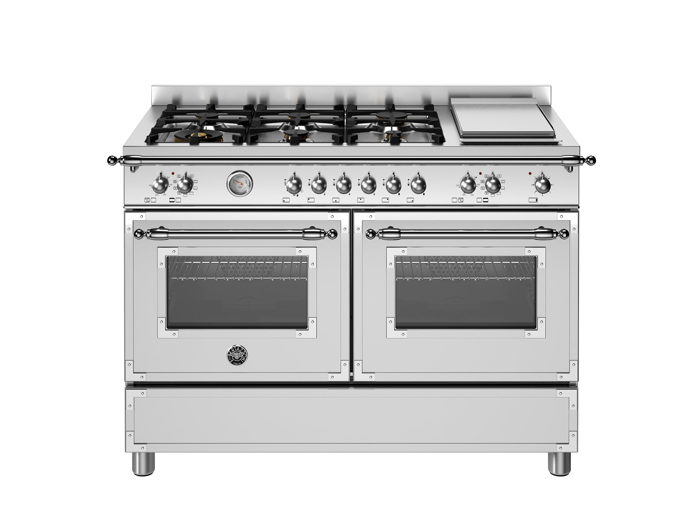 Bertazzoni Heritage 120cm Range Cooker - 6 Burner Gas + Griddle Double Electric Oven HER126G2E
