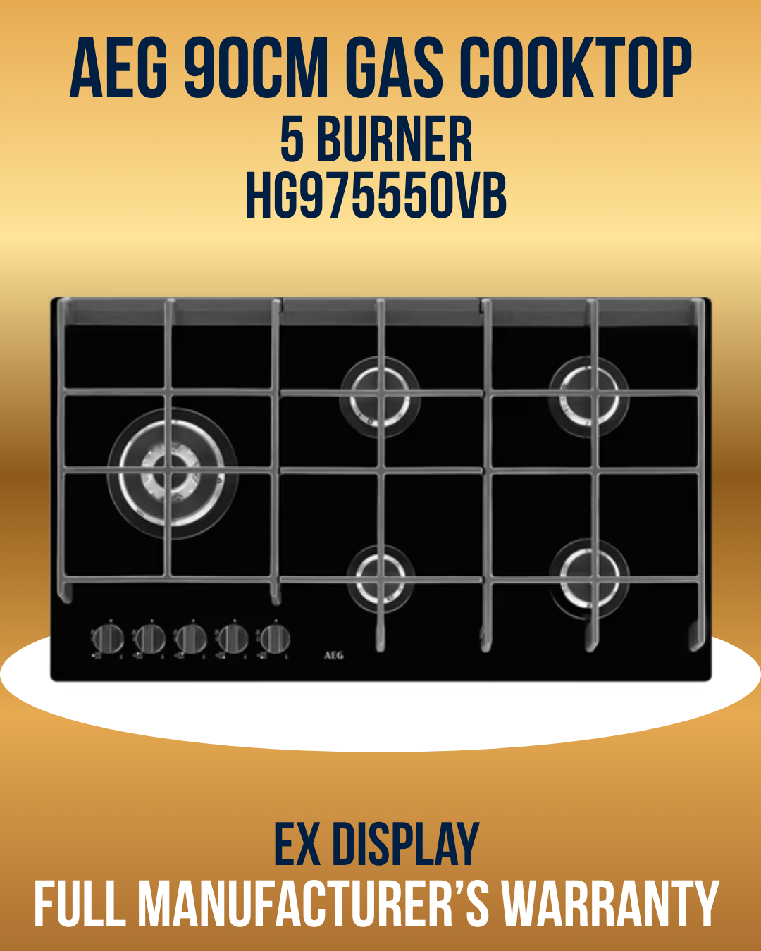 AEG 90cm Gas Cooktop HG975550VB ex display full manufacturer's warranty.