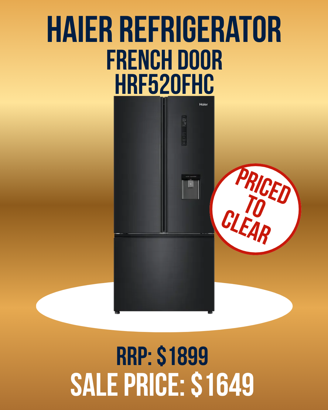 Haier HRF520FHC 489L 600 Series French Door Refrigerator Freezer with Water Dispenser Black