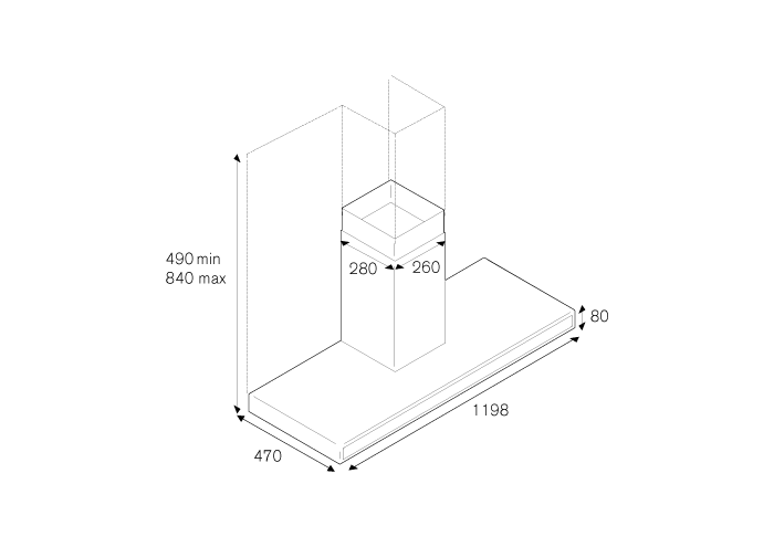 Technical specifications for Bertazzoni 120cm Rangehood Canopy KG120CONX 