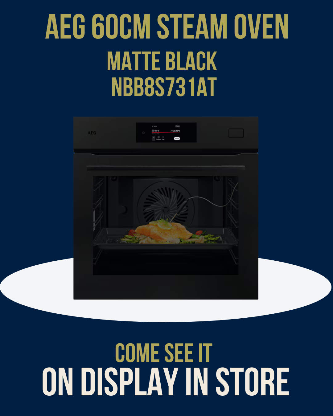 AEG 60cm Steam Oven Matte Black NBB8S731AT on display at Newtons Designer Appliances