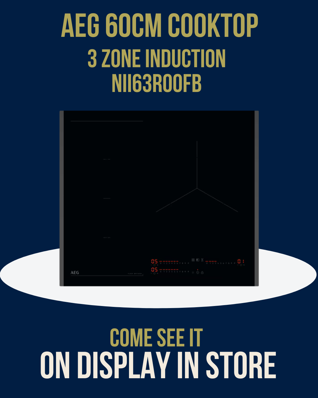 The AEG 60cm Induction Cooktop Black NII63R00FB is on display at Newtons Designer Appliances. 