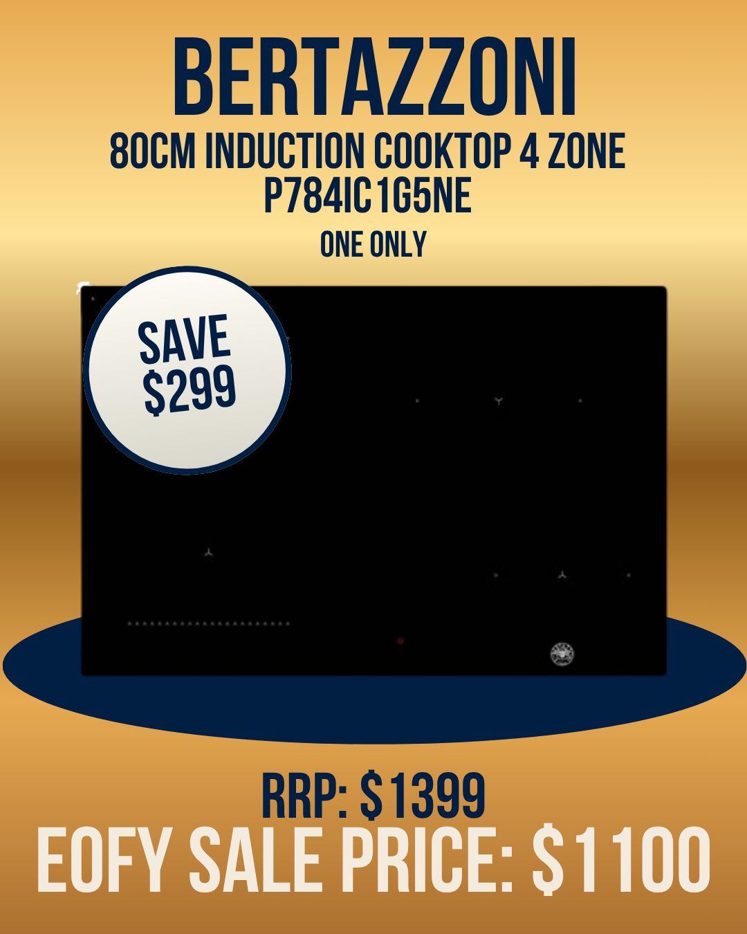 Bertazzoni 78cm Induction Cooktop 4 zone - P784IC1G5NE *Ex-Display*