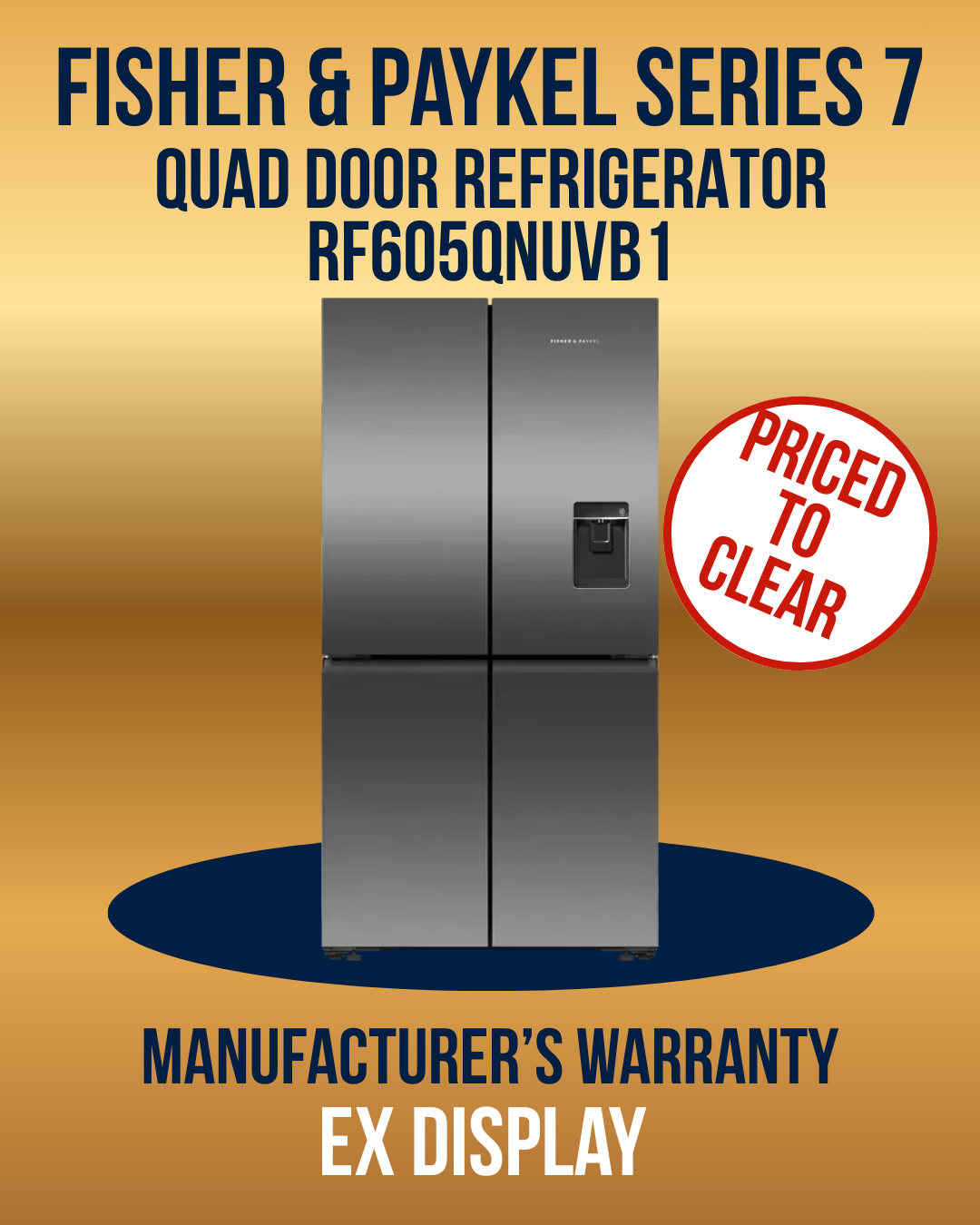 Fisher & Paykel 538L Series 7 Quad Door Refrigerator Freezer Ice & Water Black Stainless Steel RF605QNUVB1 *Ex-Display*