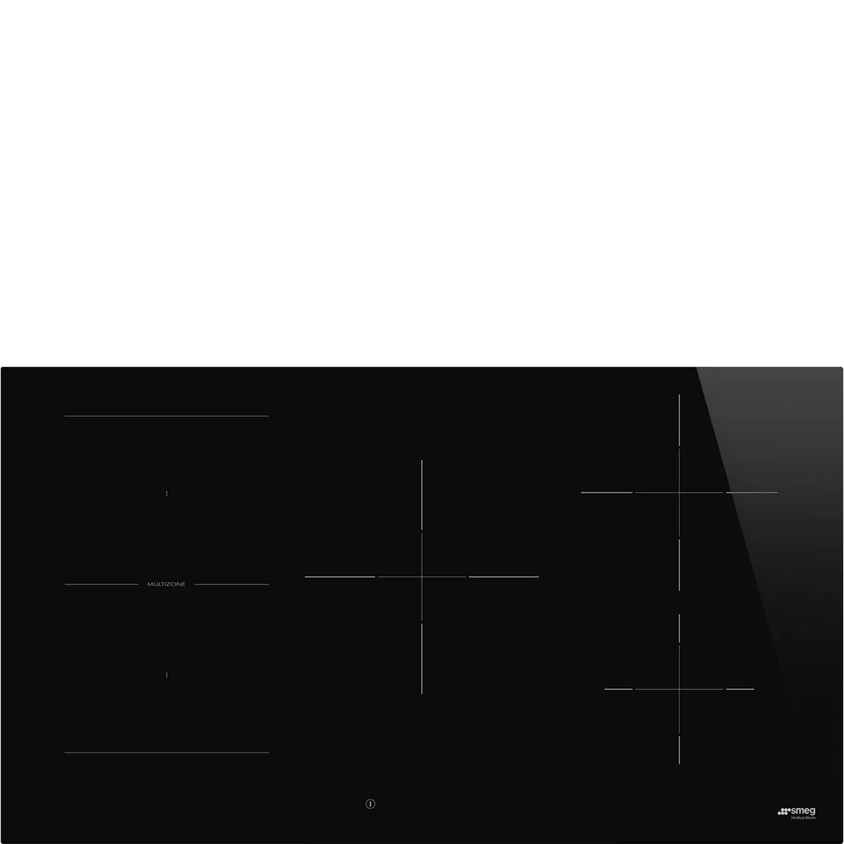 Smeg 90cm Classic 5 Zone Induction Cooktop with black glass surface and touch controls.
