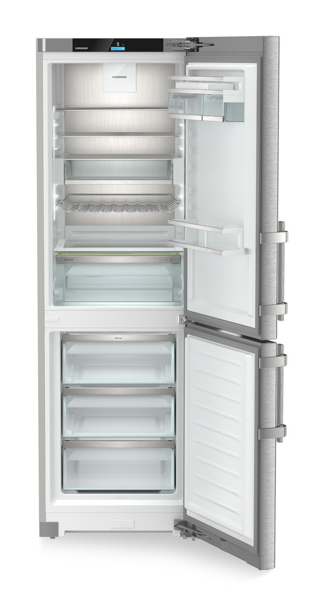 Liebherr Bottom Mount Fridge  SCNsdh5253RHH fridge door opens to the right, empty shelves and drawers are on display.