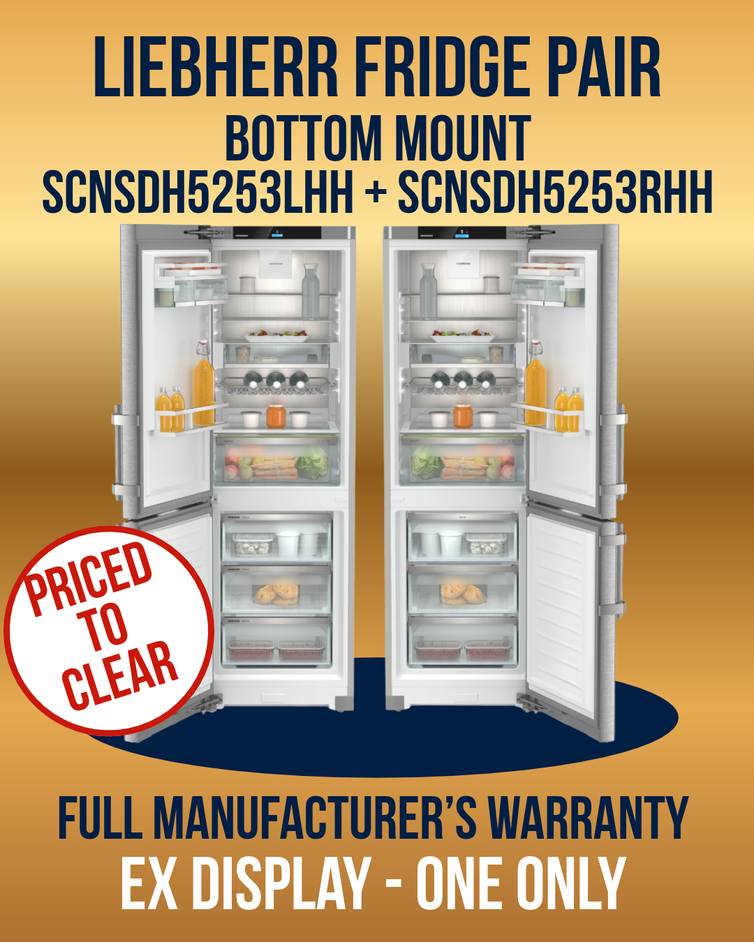 Promotional image for Liebherr Bottom Mount Fridge Pair SCNsdh5253LHH + SCNsdh5253RHH EX DISPLAY