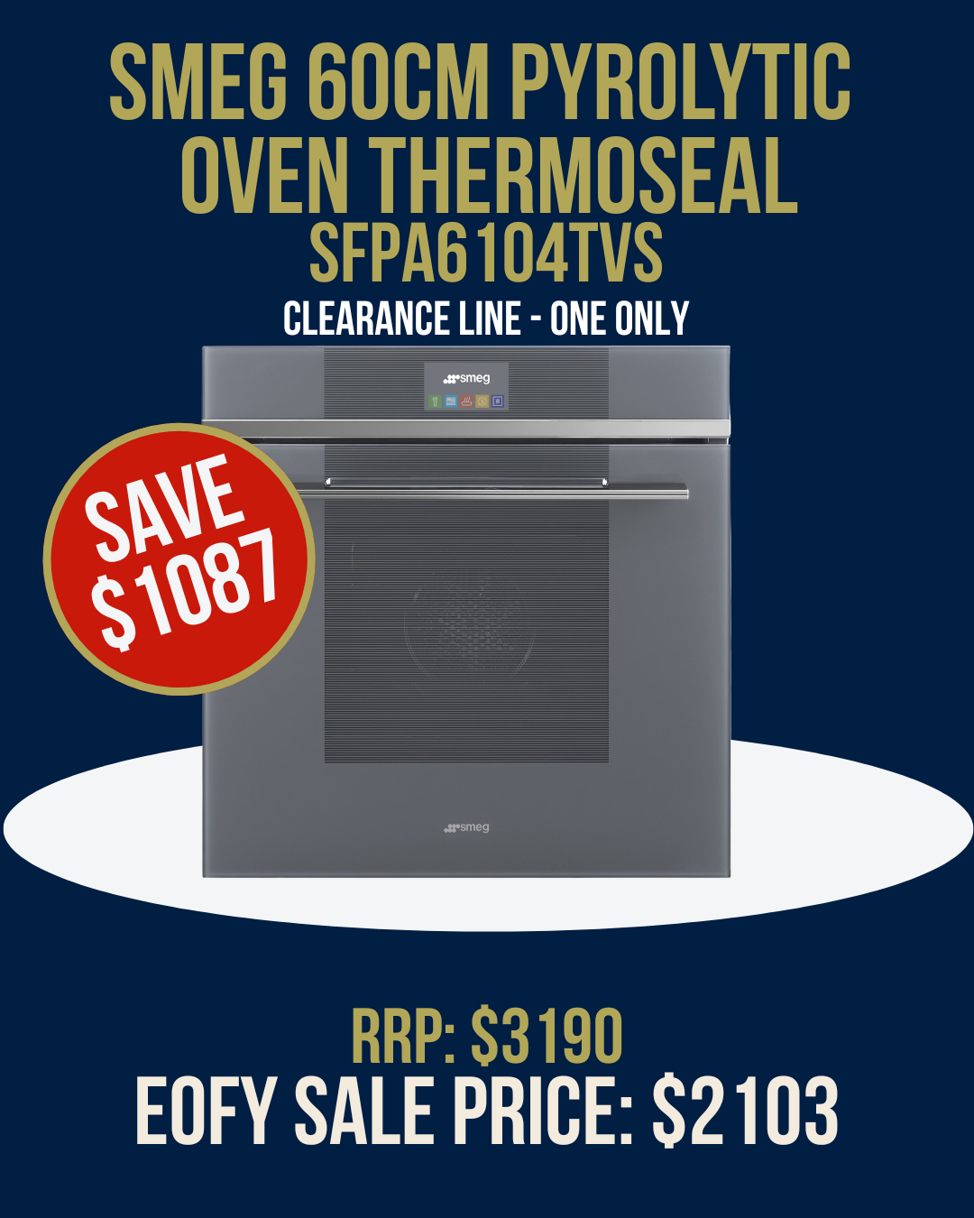 Smeg 60cm Pyrolytic Oven Thermoseal - SFPA6104TVS *Clearance Line*