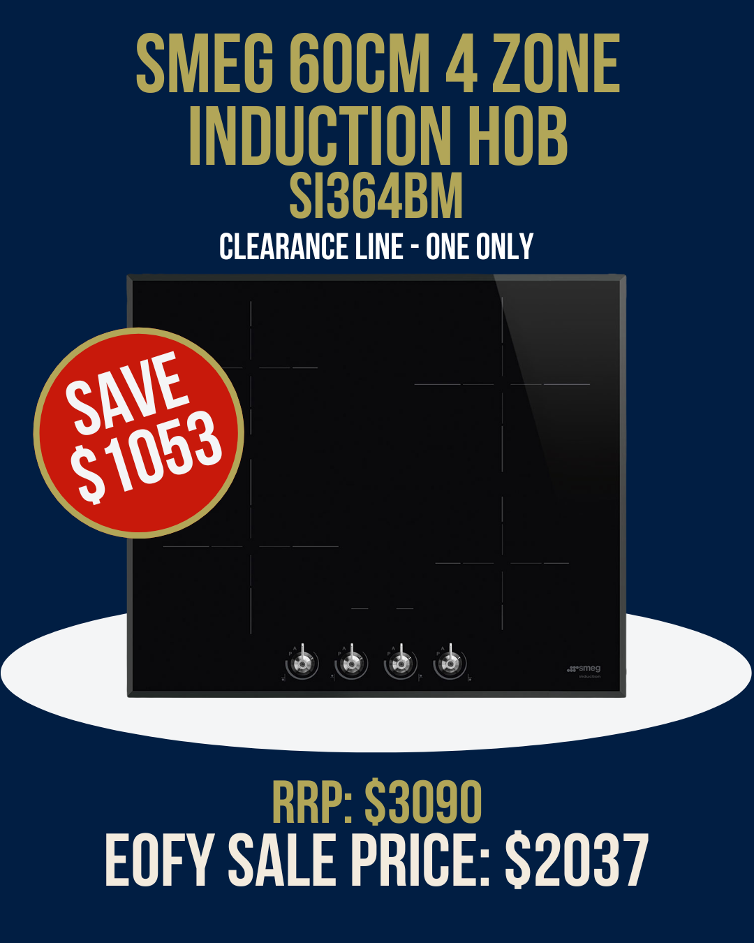 Smeg 60cm 4 Zone Induction Hob - SI364BM *Clearance Line*