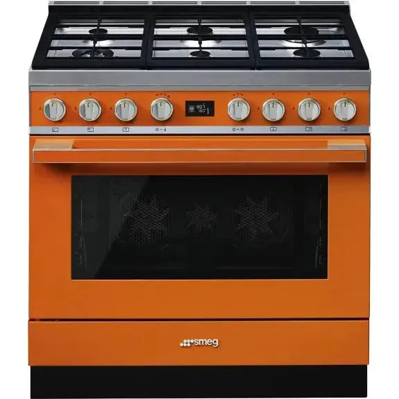 Smeg 90cm Portofino Duel Fuel Pyrolytic Cooker - Burnt Orange