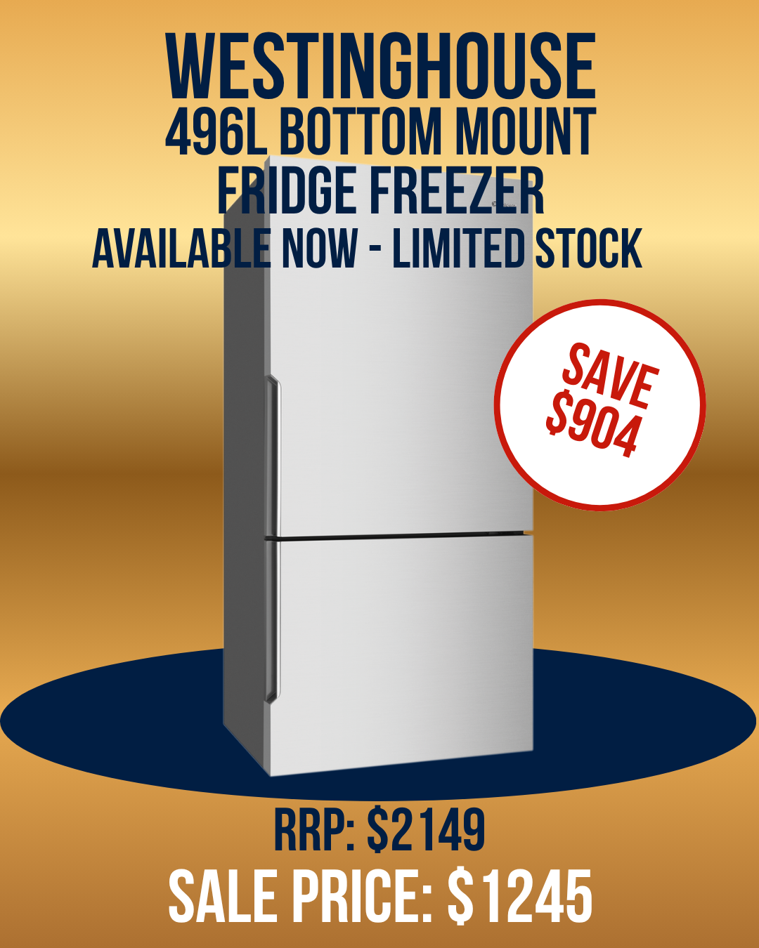 Westinghouse 496 Litre Bottom Mount Refrigerator - WBE5300SC-R Stainless Steel