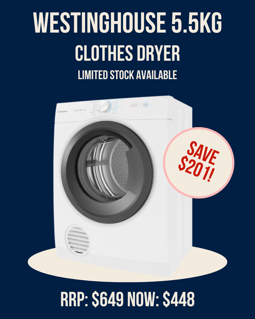 Westinghouse 5.5kg Clothes Dryer WDV556N3WB