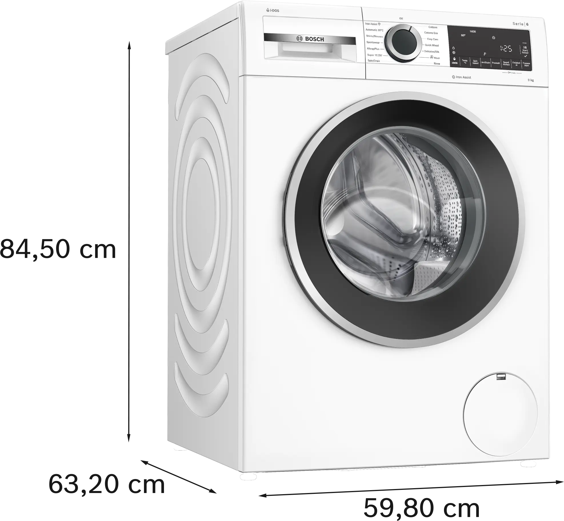 Bosch Front Load Washer 9kg WGG244F0AU with dimensions included