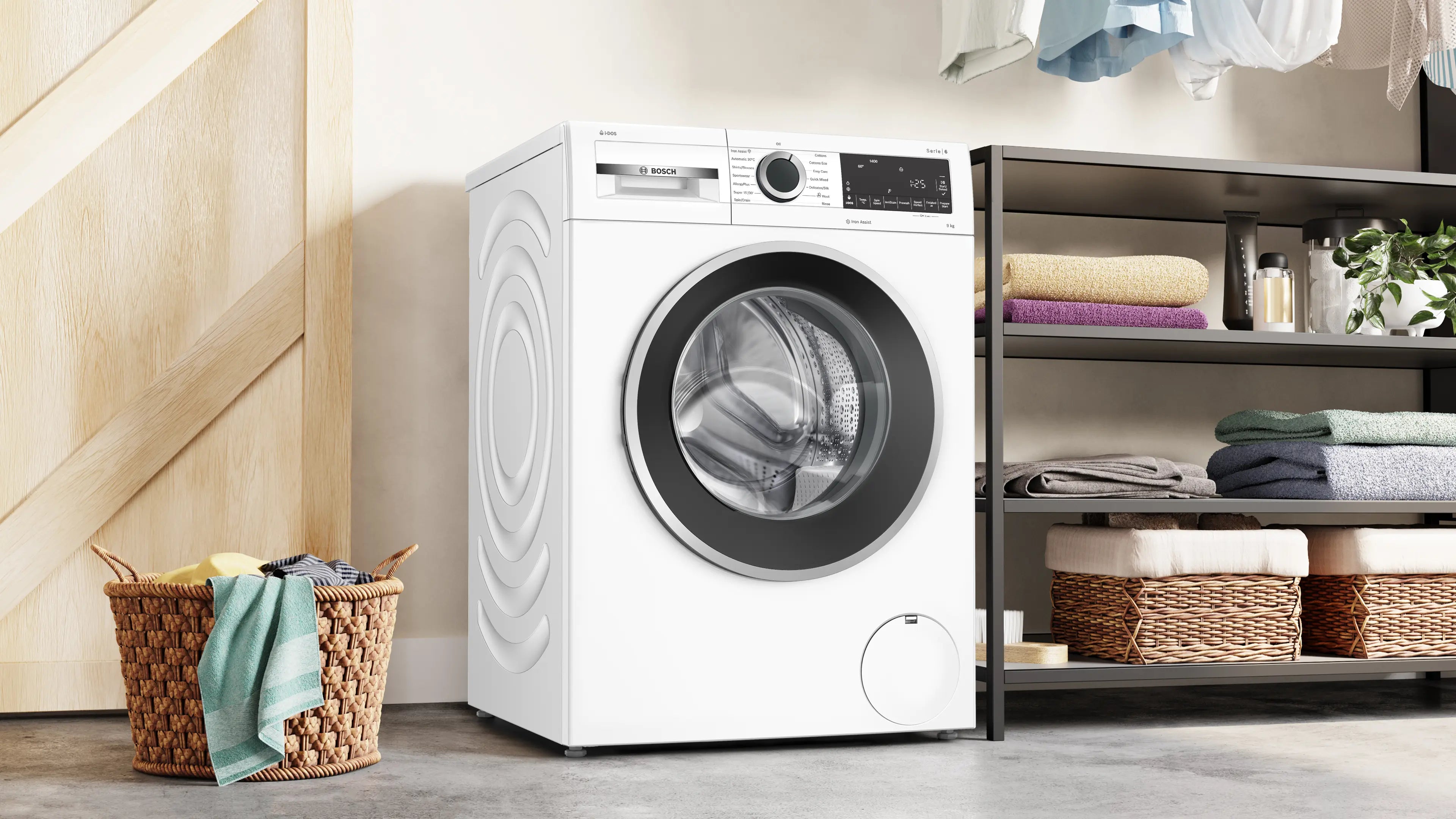 Bosch Front Load Washer 9kg WGG244F0AU placed in a laundry