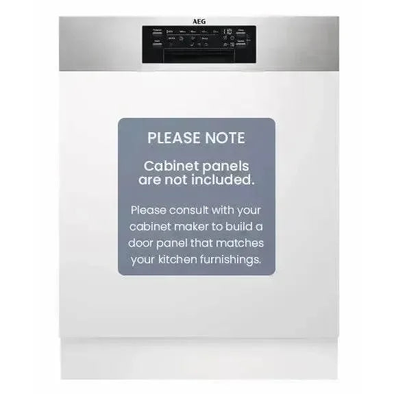 AEG built-in dishwasher with control panel, cabinet panels not included for custom kitchen integration