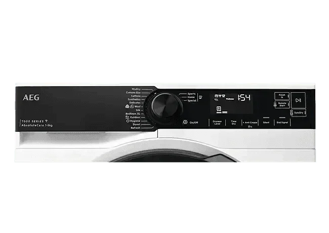 AEG 7000 Series 10kg washing machine control panel with digital display and program settings