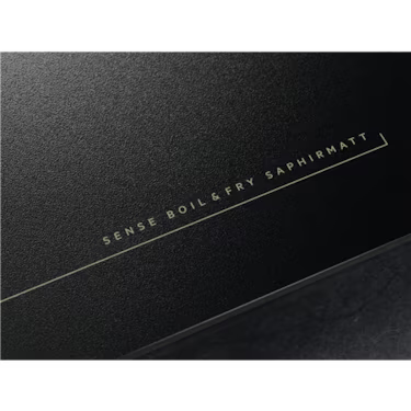 Sense Boil & Fry Saphirmatt appliance label on sleek black surface