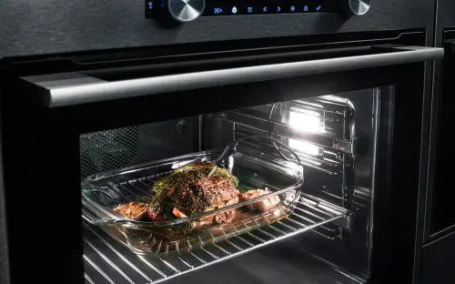 Falcon premium European glass black upright 1100mm induction cooker with roasted dish inside