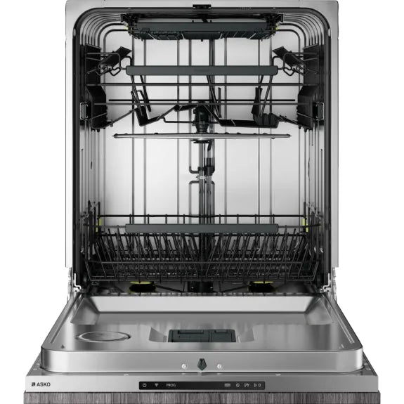 ASKO stainless steel dishwasher with adjustable racks and control panel, ideal for modern kitchen appliances