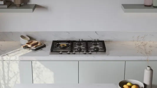 Falcon premium European glass black upright 1100mm induction cooker in modern kitchen setting