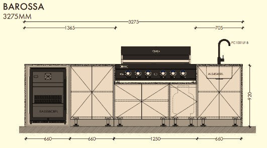 Dimensions and Appliance model numbers for the Barossa.