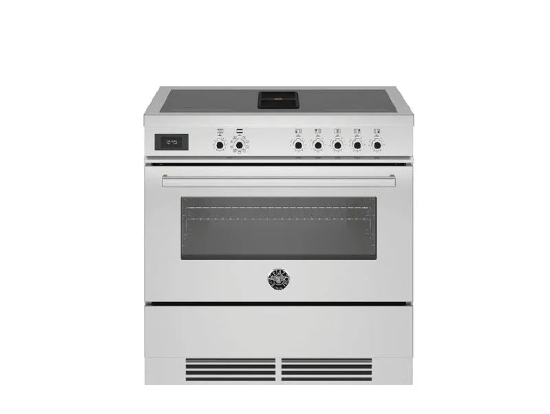 Stainless steel electric range with glass cooktop and oven, modern kitchen appliance