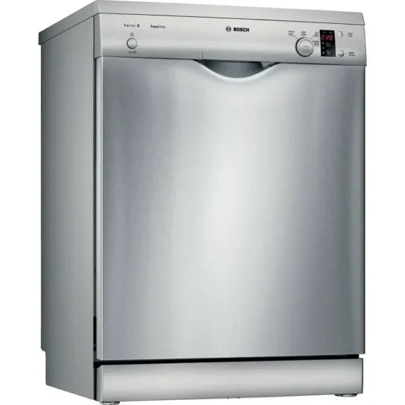 Bosch stainless steel dishwasher with control panel, sleek modern kitchen appliance