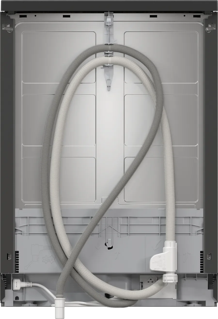 Falcon premium European glass black upright 1100mm induction cooker rear view with hoses and connections
