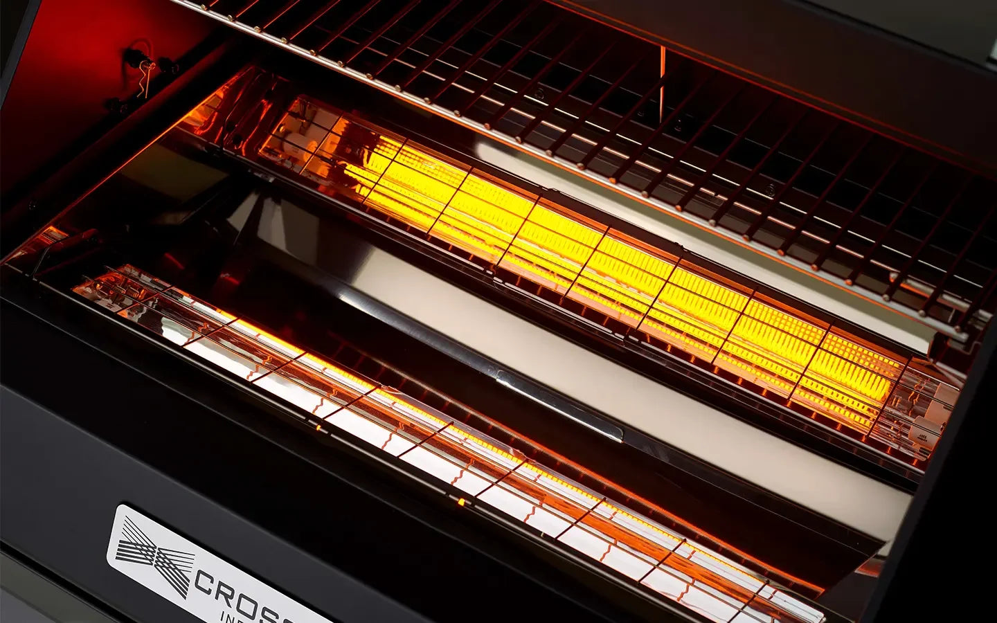 Falcon premium European glass black upright 1100mm induction cooker with glowing heating elements