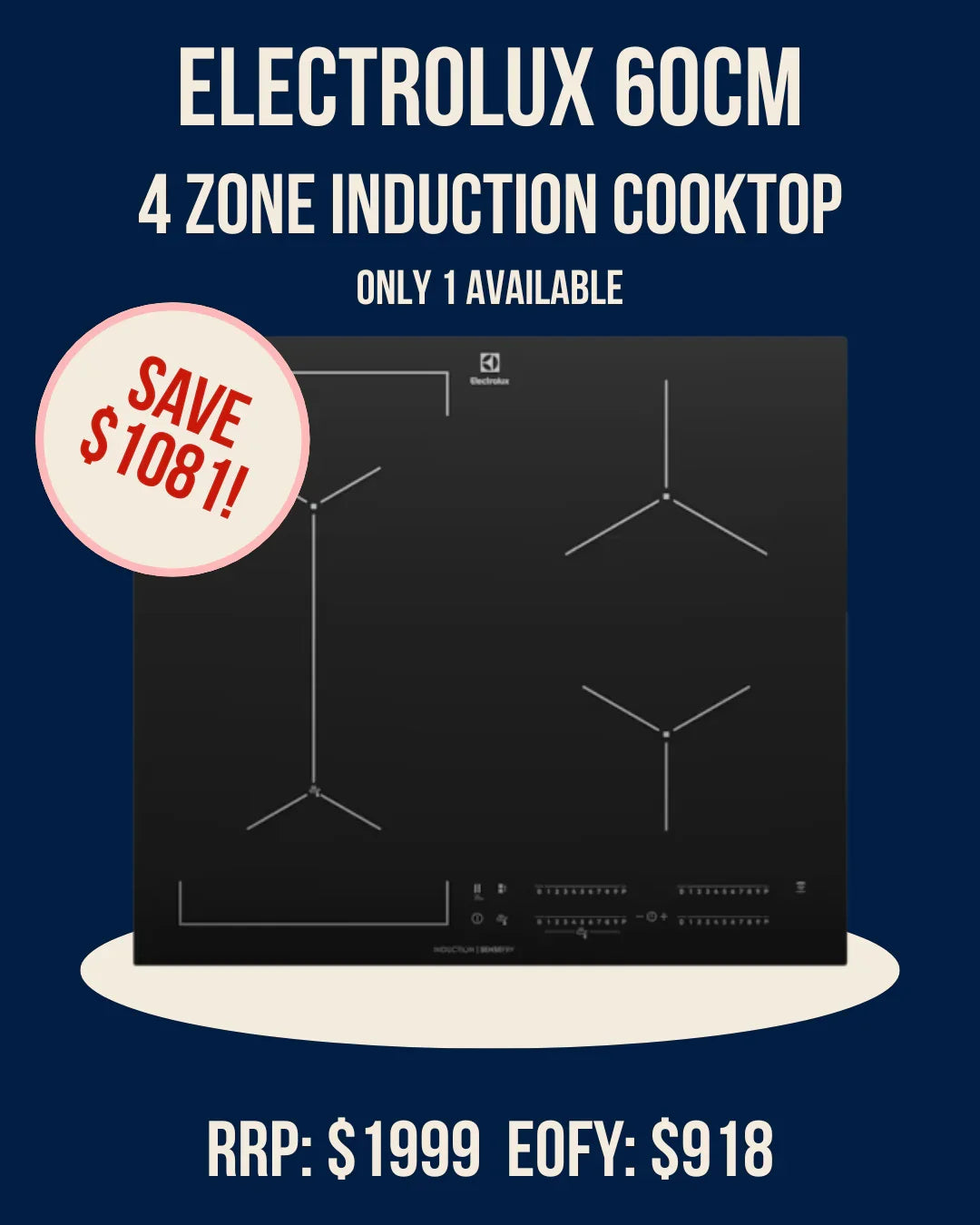 Electrolux 60cm 4 Zone Induction Cooktop with Black Glass Surface