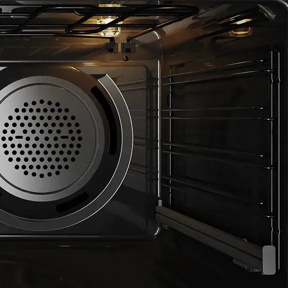 Falcon premium European glass black upright 1100mm induction cooker interior with oven racks and convection fan