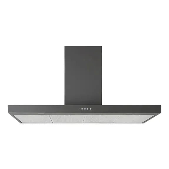 Black European-style kitchen extractor hood with sleek design and control buttons