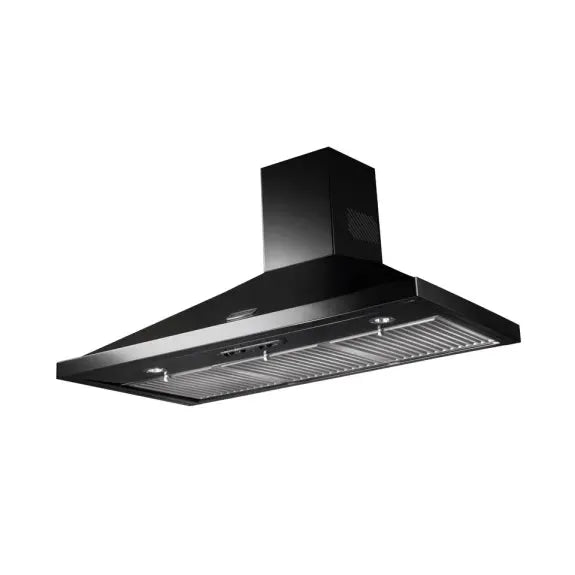 Black European-style kitchen extractor hood with sleek design