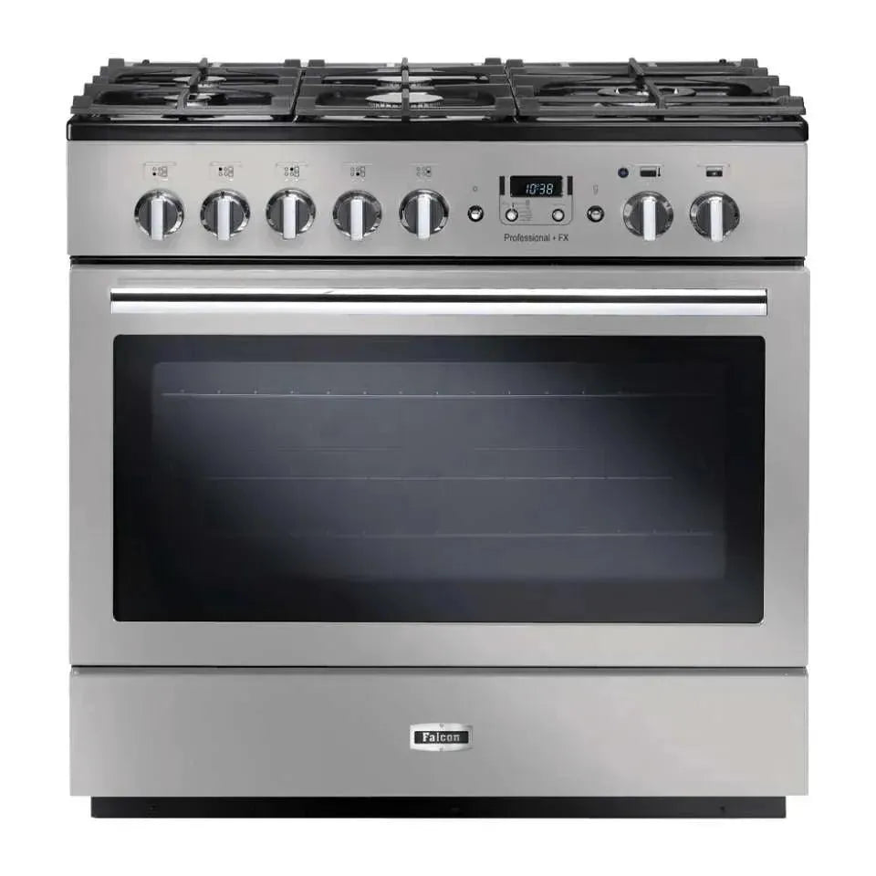 Stainless steel Falcon professional gas range with oven, ideal for designer kitchens
