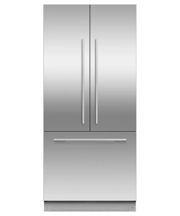 Stainless steel French door refrigerator with bottom freezer drawer