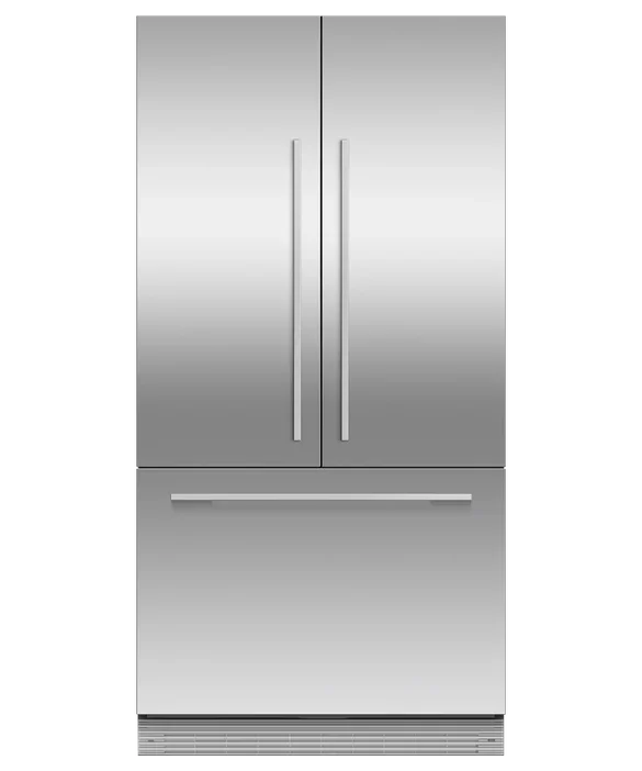 Stainless steel French door refrigerator with bottom freezer drawer