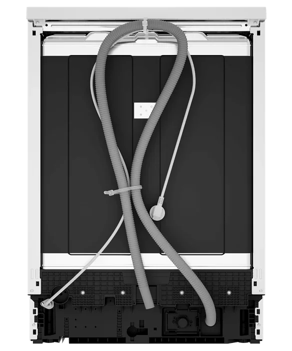 Falcon premium European glass black upright 1100mm induction cooker rear view with hoses and wiring