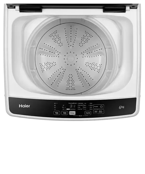 Haier 6kg top load washing machine with digital control panel and stainless steel drum