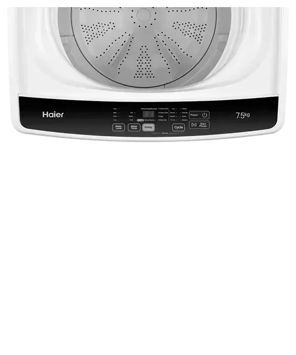 Haier 7.5kg top load washing machine with digital control panel and perforated drum