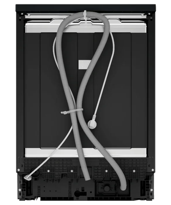 Falcon premium European glass black upright 1100mm induction cooker rear view with hoses